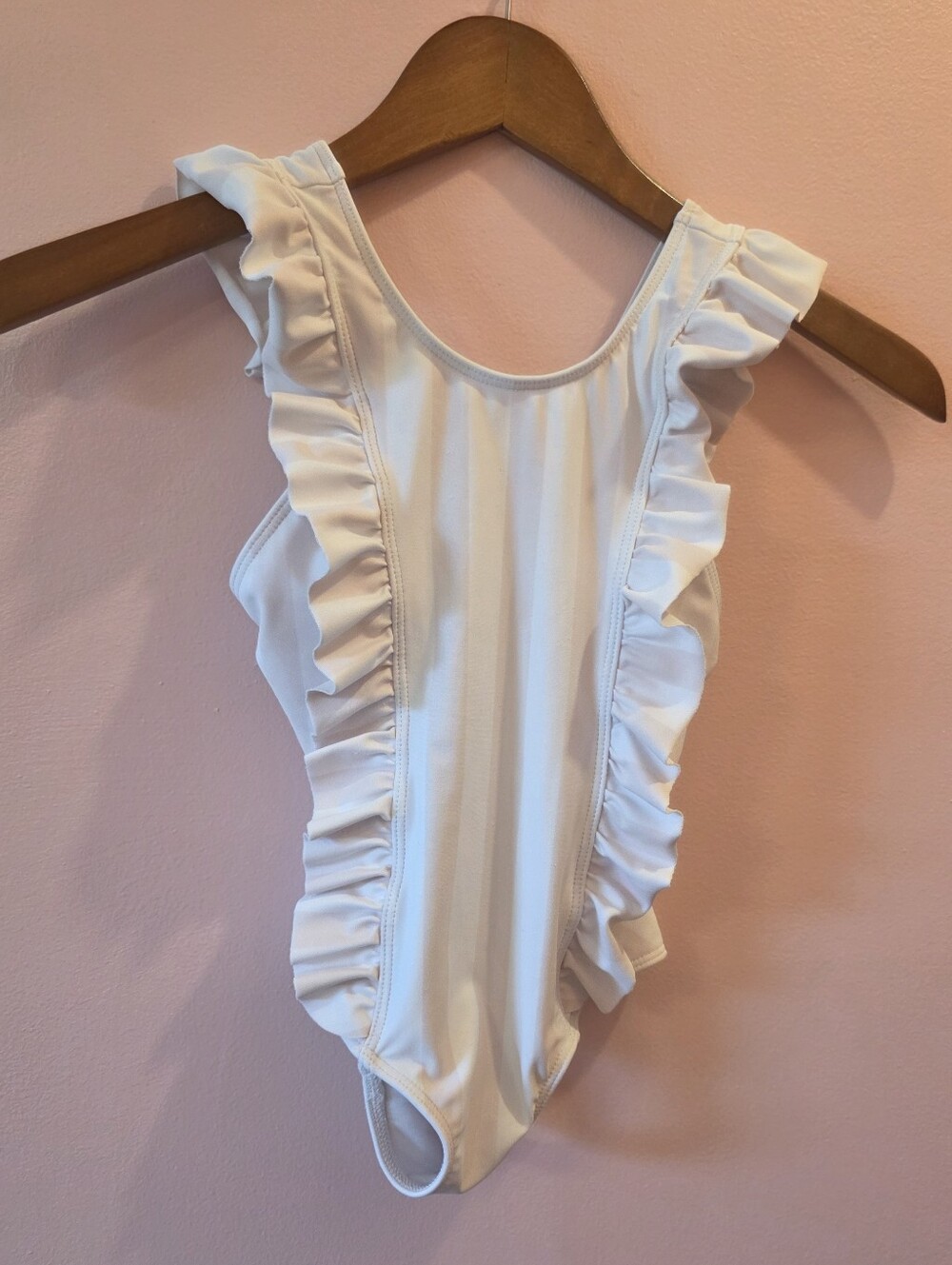 Minnow Girls One Piece Swimsuit 3/4T Light Pink Cream Ruffle Stripe